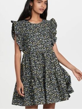 English Factory Dress Mini Ditsy Floral Print Babydoll ruffled sleeves Size M